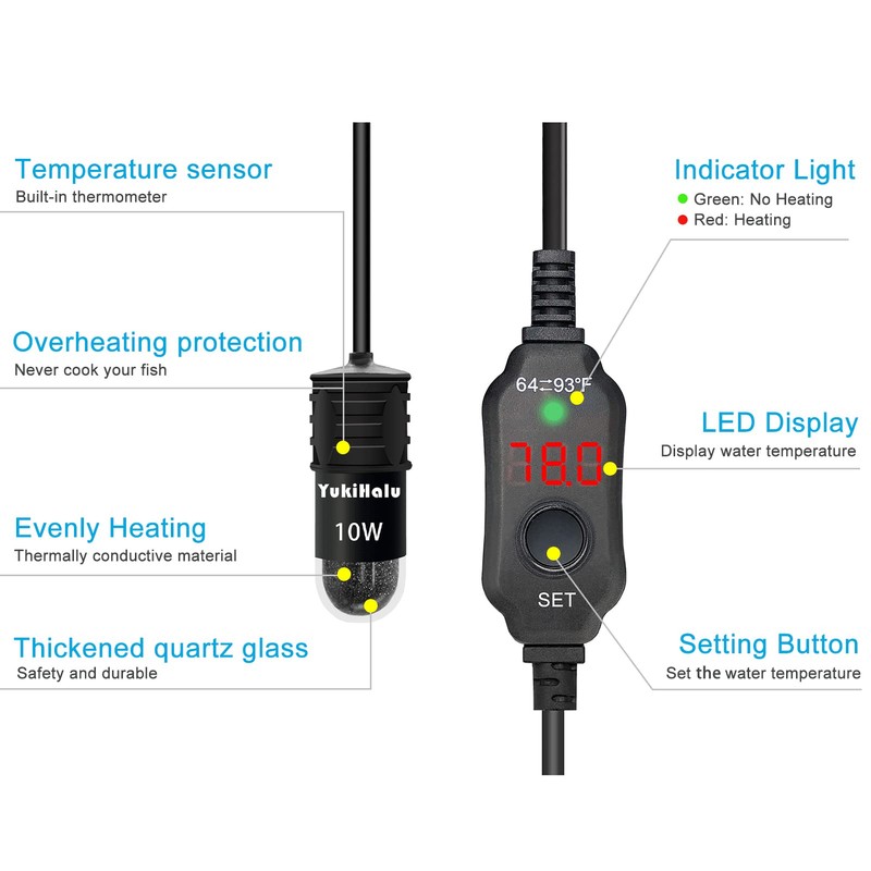 YukiHalu USB Powered Aquarium Heater, 10W Adjustable Mini Fish Tank