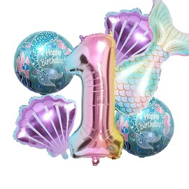 sdquskin Mermaid Birthday Decoration Kit: 6 Count Green Mermaid Balloons (Number 1) for Girls