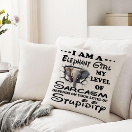 Hardeson Funny Elephant Cushion Covers Gifts for Women Girls Animal Elephant Lovers Pillowcases Outdoor Throw Pillow Cover Decor Home Livingroom Couch Sofa 18"x18"