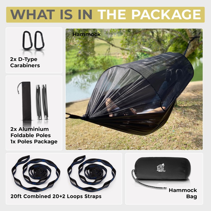 Miztli Camping Hammock -Portable Hammock w/Spacious Net & Tree Straps