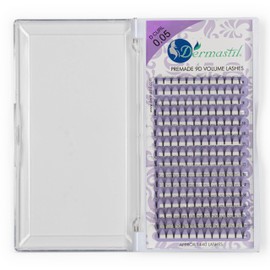 Dermastil 9D Premade Handmade Volume Eyelashes, D Curl, Thickness 0.05 mm, Ready Fan without Knots for Eyelash Extension, PBT, Vegan, 16 Strips Box (10 mm)