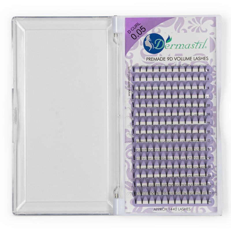 Dermastil 9D Premade Handmade Volume Eyelashes, D Curl, Thickness 0.05