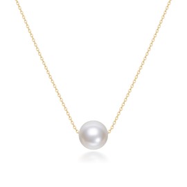 Mameloly Pearl Necklaces for Women Dainty 14K Gold Plated O-link Chain 10MM Single Simulated White Pearl Pendant Necklace for Her Wedding Birdal