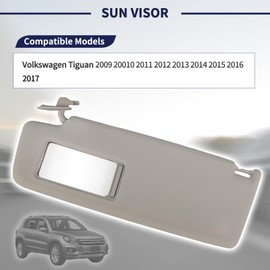 Magimaker Driver Side Sun Visor Fit for Volkswagen Tiguan 2009 2010 2011 2012 2013 2014 2015 2016 2017 Replace 5N0-857-551-P-2F4 Front Left | Sun Protection Shade | Makeup Mirror | Gray