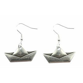 Miniblings Paper Ship Sailing Ship Origami Earrings - Handmade Fashion Jewellery I Boat Ship Sailing Folded Silver - Earrings Earrings Silver-Plated, Metal, No Gemstone