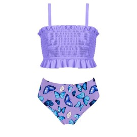 Arshiner Girls' Bikini Set Summer Swimsuits Children Adjustable Straps Tankini with Elegant Pleats Swimwear Bikini for Girls 5-13 Years, B-purple., 150