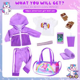 Ecore Fun 18 Inch Doll Clothes and Accessories- Sport Outfit Set, 10 Pcs Girl Doll Clothes Include Sweatshirt Suit, Sport Bag, Headbands ect- Fit Sports Dress up Game