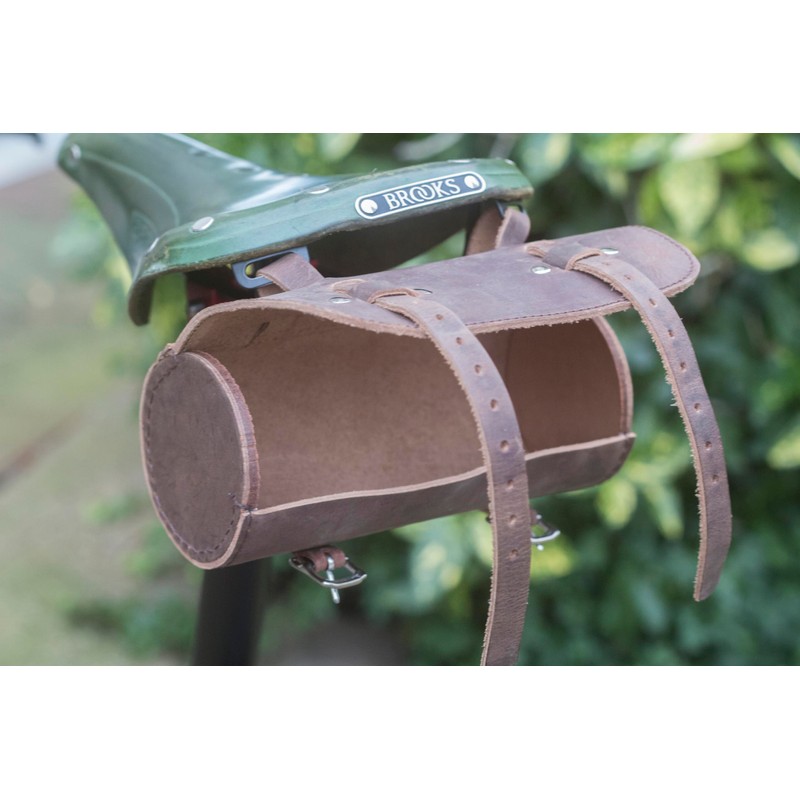 London Craftwork Vintage Brown Leather Roll Bag + Bike Repair