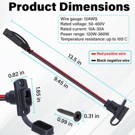 2 PCS SAE Quick Connector Harness, 1FT 12AWG SAE Adapter Male Plug to Female Socket Cable, Waterproof Battery Plug for Solar Panel, Generator, Battery Charger