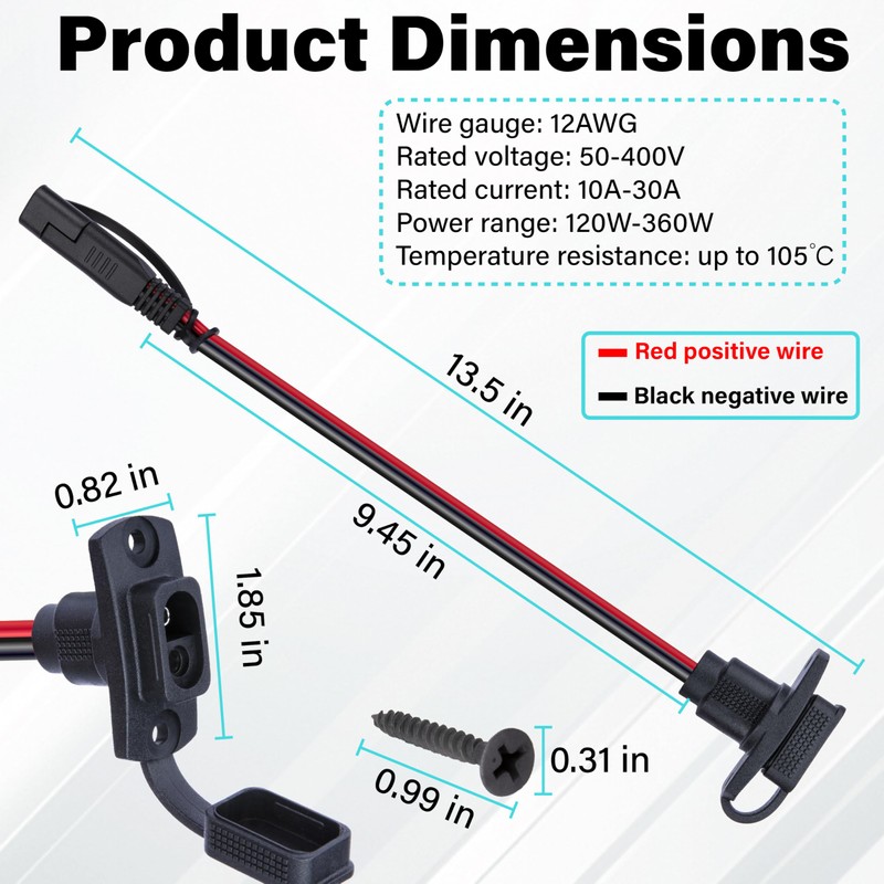 2 PCS SAE Quick Connector Harness, 1FT 12AWG SAE Adapter