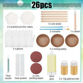 WEBEEDY Kintsugi Repair Kit Gold Complete and Modern Kintsugi Set with Exercise Ceramic and 50 ml Food-Grade Glue for Beginners for Repair of Broken Ceramic DIY Art Set Pack of 26