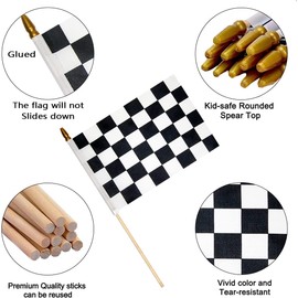 8 Pcs Checkered Flags Black and White Racing Flags, 8 X12 Inch Hand Held Stick Small Racing Flags with Wood Stick, Great Reusable Decoration for Car Racing Themed Event