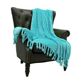 BYTIDE Throw Blankets Couch Cover Flannel Fleece Throw with Braided Rope Fringe Tassels, Plush Cozy Warm Soft Smooth Throw for Couch Sofa Bed Chair Home Décor, 50" x 60", Blue