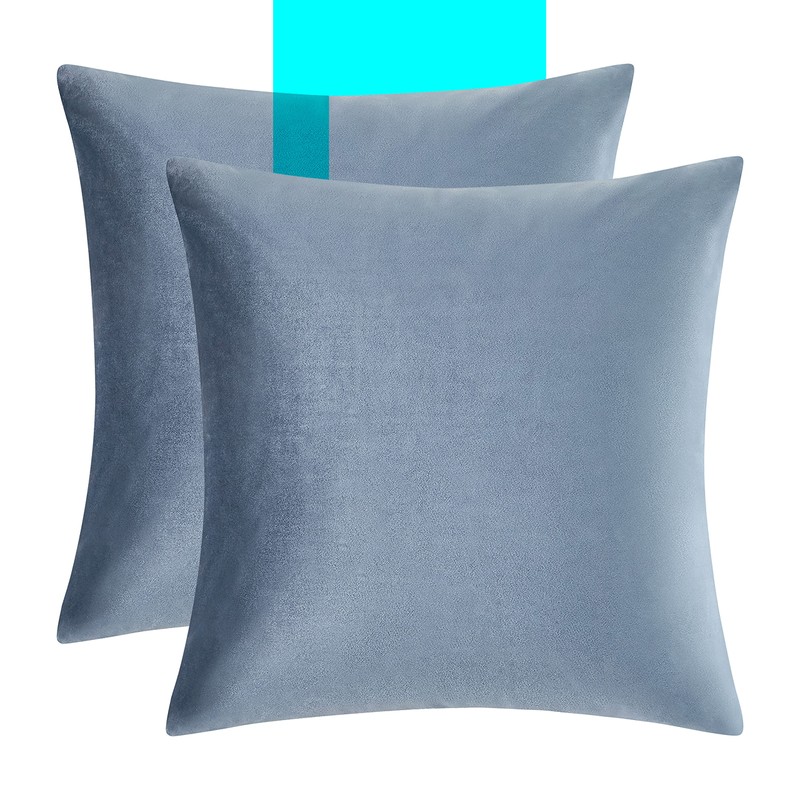Decorative Throw Pillow Covers 16x16,Grey Blue Square Couch Pillow Covers,Velvet