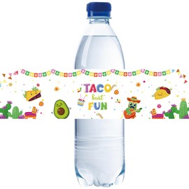 32pcs Colorful Taco Bout Fun Water Bottle Labels, Funny Birthday Bottle Wrappers for Mexican Fiesta Party, Mexican Theme Baby Shower Water Bottle Stickers, Gender Reveal Party Decoration