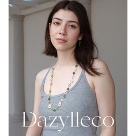 Boho Long Gold Necklaces for Women Irregular Natural Stone Bead Statement Necklace Dainty Birthday Wedding Party Gold Costume Jewellery Gifts(Jade Green)