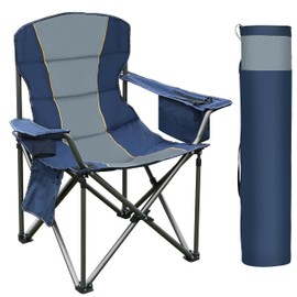 HIGH POINT SPORTS Oversized Portable Camping Folding Chair, Foldable Outdoor Chair Support 450 LBS, Arm Lawn Chair with Cup Holder and Cooler Bag for Adult, Blue…