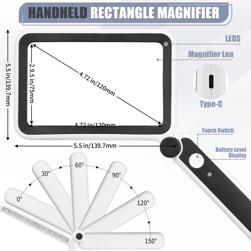 Magnifying Glass for Reading, Rechargeable 5X Large Page Magnifier with