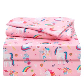 Joiedomi Kids Full Sheet Set Unicorn - 4 Piece Soft Microfiber Bed Sheets - Deep Pocket Wrinkle Free - Cozy Toddler Bedding Set - Fade Resistant Breathable for Boys Girls Teens