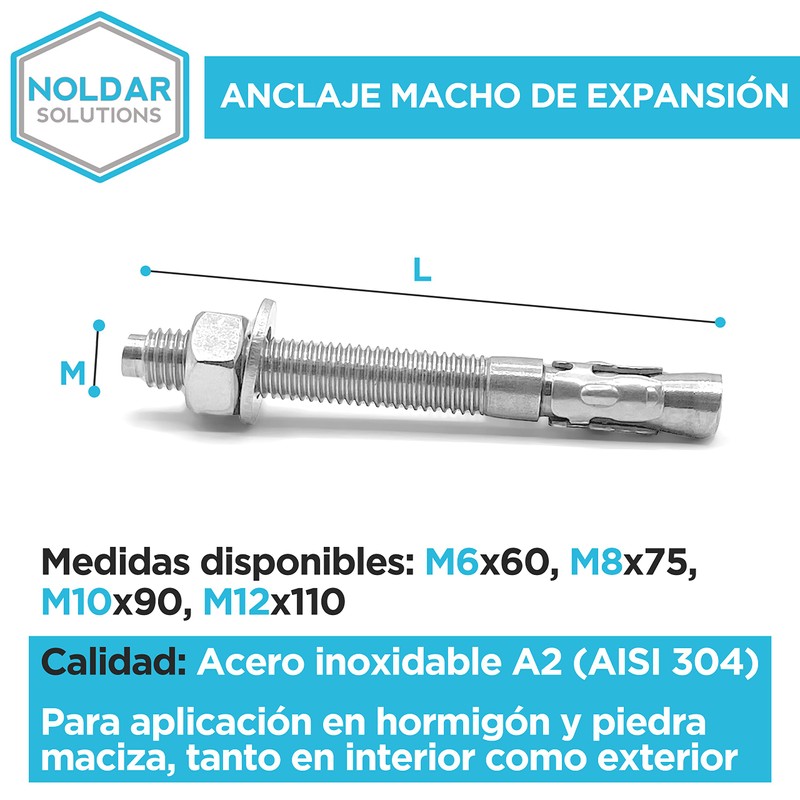 NOLDAR Bolt anchor, stainless steel, AISI 304 (A2), heavy duty