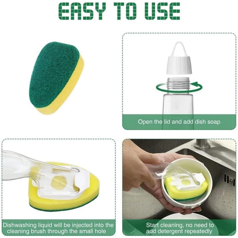 Dish Sponge with Handle 12Pcs/Set Scrub Cleaning Brush Heavy Duty