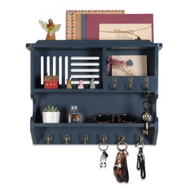 Maranon Key Holder, Key Holder for Wall, Key and Mail Holder for Wall, Mail Organizer Wall Mounted for Home Decor, Mail and Key Holder with Key Hooks, Pine Wood Gray