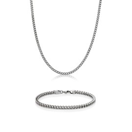 Metro Jewelry Stainless Steel Foxtail Chain Necklace and Bracelet Set for Men 4 mm Wide 30 and 9 Inches Long Lobster Claw Jewelry Set