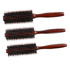 FOMIYES Cylinder Curling Comb Round Hair Brush for Women Bristles Twill Wood Handle Random Color