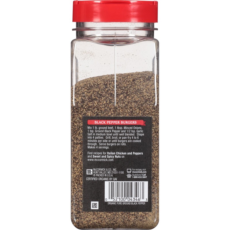 McCormick Fine Ground Black Pepper (Organic, Non-GMO, Kosher), 12 oz