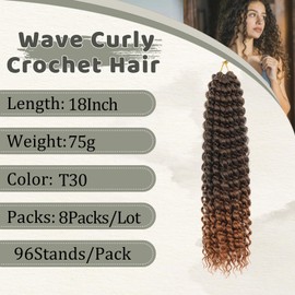 FANWYFYU 8Packs Wave Curly Crochet Hair 18Inch Goddess Passion Twist Crochet Hairs Pre-Looped Long Bohemian Crochet Braids Deep Wave Curly Hair Extensions for Butterfly Faux Locs (T30)