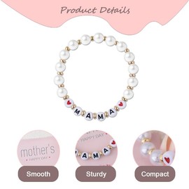 Mom Mama Beaded Bracelet with Pearls from Daughter Son, Mothers Day Gifts for Women Mom Mother Mommy Pearl Bracelets for Women Mommy Mama Birthday Gift Bracelet from Daughter Son