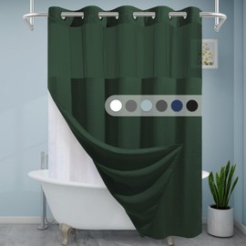 EUTXL Dark Green Shower Curtain and Liner Set - 230GSM Waffle Weave Textured Heavy Duty,Hotel Luxury Weighted Bath Curtain,71W x 74H