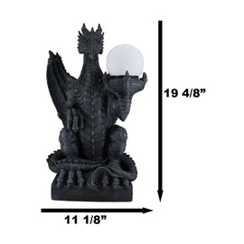 Ebros Faux Stone Subservient Crouching Dragon On Pedestal Side Table Or Corner Floor Ball Globe Lamp Statue 20" Tall Fantasy Dungeons and Dragons Light Decor Home Accent Decorative Centerpiece