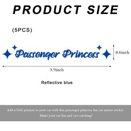 FSTURIOS 5 PCS Passenger Princess Stickers, Funny Car Decor Cute Passenger Princess Vanity Mirror Decal, Reflective Rearview Mirror Lettter Decals for Auto Window Makeup (Blue)