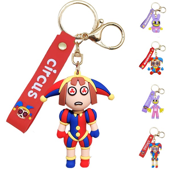 YOUYIKE The Digital Circus Keyring, Easter Key Fob, Pomni & Jax Keyring, Easter, Christmas or Birthday Gifts for Boys and Girls, Red-c
