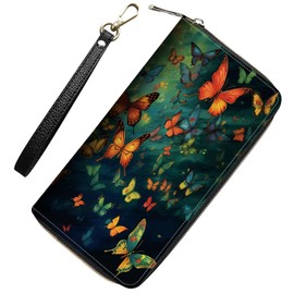 RUUHLJLET Womens Wallet,RFID Blocking Large Capacity Clutch,Zip Around Leather Purse with 8 Card Slots,Bill Compartments Coin Pocket - Cute Butterfly
