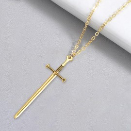 BELUCKIN Punk Sword Cross Pendant Necklace Retro Gothic Long Dagger Knife Necklace Hip Hop Jewlry for Men Women (A:antique gold)