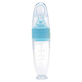 Cuchara Dispensadora de Papillas para Bebés, Alimentador de Silicona Flexible Libre BPA (Azul)