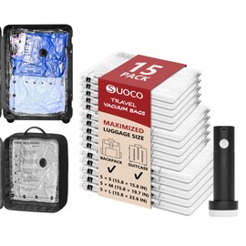 15 Pack Travel Vacuum Storage Bags for Clothing with Rechargeable Electric Pump, Compression Packing Cubes Organizer for Luggage Suitcase, Space Saver Seal Bags for Vacation Cruise