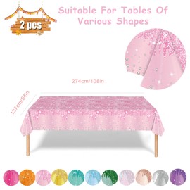 2P Pastel Pink Party Plastic Table Cloth,137x274cm Shiny Glitter Pink Tablecloths Rectangular Diamond Pink Party Dining Table Cover Baby Pink Tablecloths for Baby Shower,Wedding,Birthday Party Décor