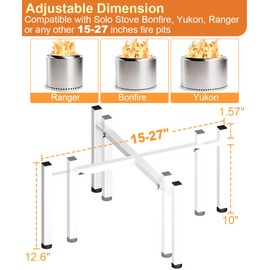 Garbuildman 15-27 Inch Universal Firepit Stand for Solo Stove Bonfire Ranger Yukon and Other 15-27" Outdoor Fire Pit, Metal Fire Pit Accessory for Outside Firepit, Outdoor Fireplace Tools, White