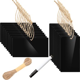 20 Pieces Acrylic Basket Labels Blank Acrylic Organizer Hanging Labels Kitchen Pantry Labels Sign, Basket Labels Clip On with Natural Twine and Chalk Marker for Storage Bins, Wedding Supplies (Black)