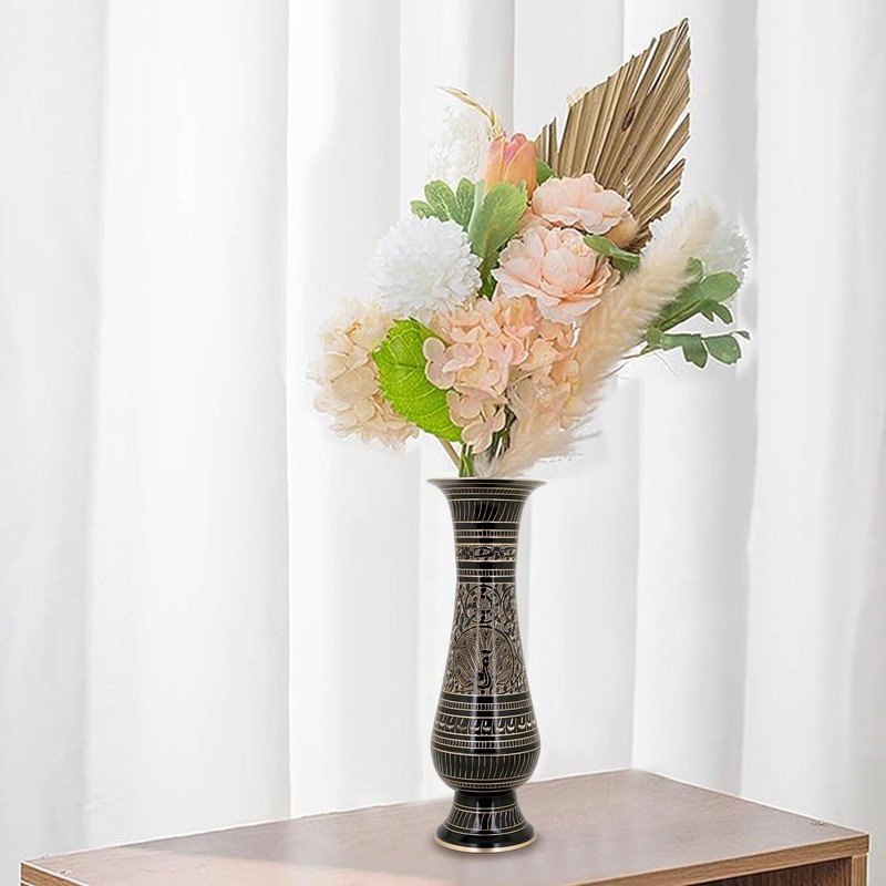 Zap Impex Carving Work Brass Flower Vase For Home Office