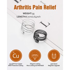 Jecanori Lymphatic Drainage Therapeutic Magnetic Therapy Rings for Women,Adjustable Lymphatic Drainage Copper Magnetic Therapy Rings, Magnetic Lymph Detox Ring Love Heart Gift(2PCS) (Black & Sliver)