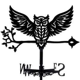 INFUNLY Owl Weather Vane Retro Owls Weather Vane Made of Metal Owls Wind Vane Animal Black Weather Vane Made of Iron Hollow Wind Direction Indicator for Outdoor Yard Roof Paddle Decor 14.1 x 10.65 cm