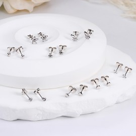 Dochais 6-8 Pairs of Stud Earrings Gold Silver Set 18K Gold-Plated Stud Earrings Small Gold Hoop Earrings Set Hypoallergenic Stud Earrings Cubic Zirconia Sleeping Cartilage Stud Earrings for Men and