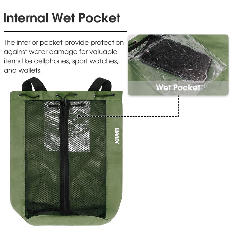 WANDF Swim Bag Mesh Drawstring Backpack Beach Backpack for Swimming,