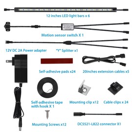 Litever LED Safe Light Kit. Human Motion Sensor Activated. 6 Slim LED Light Bars. Linkable Extendable Plug-in for Gun Safe, Locker, Closet, Showcase, in-Cabinet Under Counter Pantry. Daylight 5000K