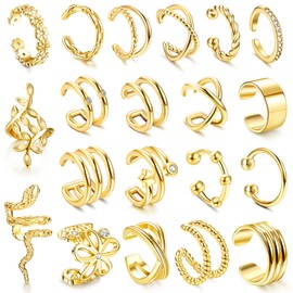 ORAZIO 20Pcs Single Ear Cuffs Earrings For Women Non Piercing Ear Cuff Gold Flower Cz Helix Cartilage Cuff Earrings Clip On Wrap Earrings For Women Girls,gold