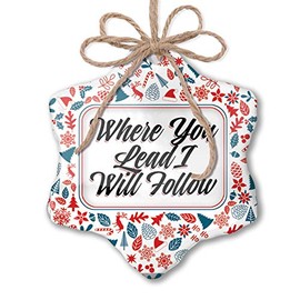 NEONBLOND Christmas Ornament Vintage Lettering Where You Lead I Will Follow Red White Blue Xmas